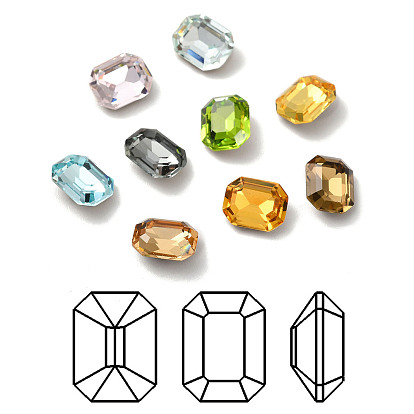 Граненый кабошоны из стекла каменного цвета 9, задние и задние, восьмиугольник прямоугольник