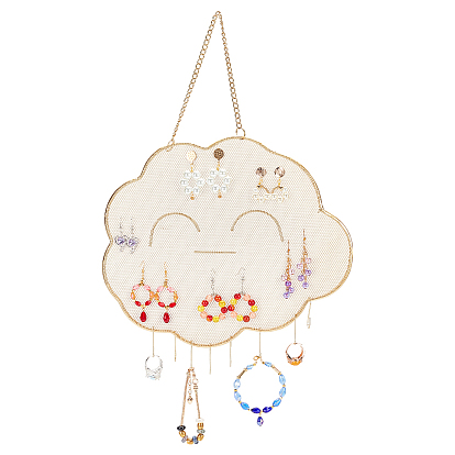 Настенная решетчатая стойка для ювелирных изделий в виде железного облака, настенная декоративная сетка для вешалки для украшений, для сережек, , дисплей колец, с крючками 10шт.