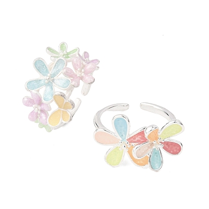 Регулируемые латунные эмалевые манжеты с открытыми кольцами, цветок