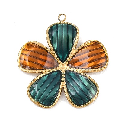 304 Stainless Steel Pendants, with Enamel, Flower Charms, Golden