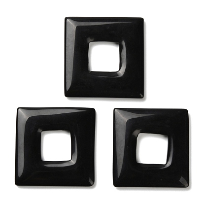 Природные обсидиана большие кулоны, подвески в квадратной оправе