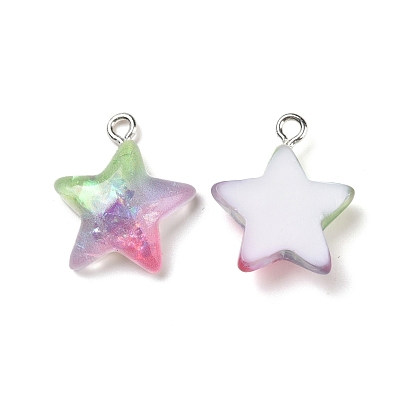 Gradient Color Opaque Resin Pendants, with Platinum Tone Iron Loops, Star Charm