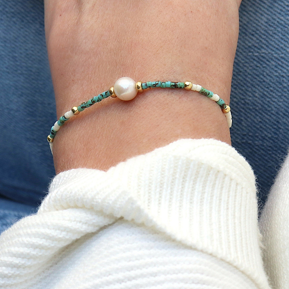 Pulseras elásticas de perlas de imitación redondas y cuentas de vidrio para mujer
