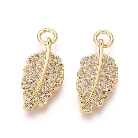 Латунные подвески, с прозрачным кубическим цирконием и прыжковыми кольцами, лист