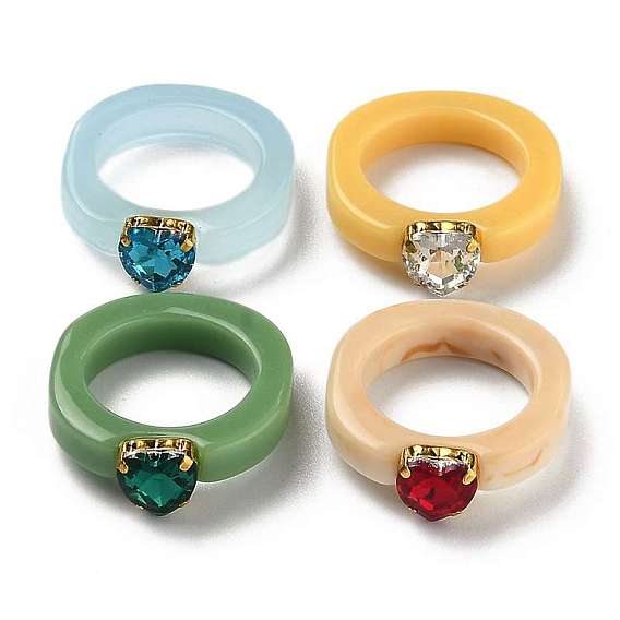 Harz-Fingerringe, mit Kunststoff Strass, Herz, golden