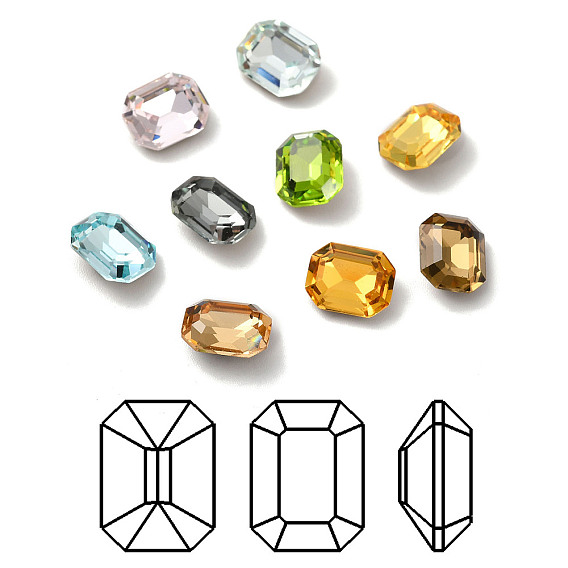Граненый кабошоны из стекла каменного цвета 9, задние и задние, восьмиугольник прямоугольник