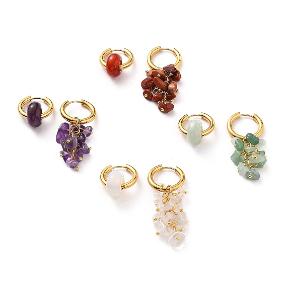 Асимметричные серьги из бусин с натуральными драгоценными камнями, серьга, с золотыми 304 запорными кольцами из нержавеющей стали и латунными штифтами с шаровой головкой