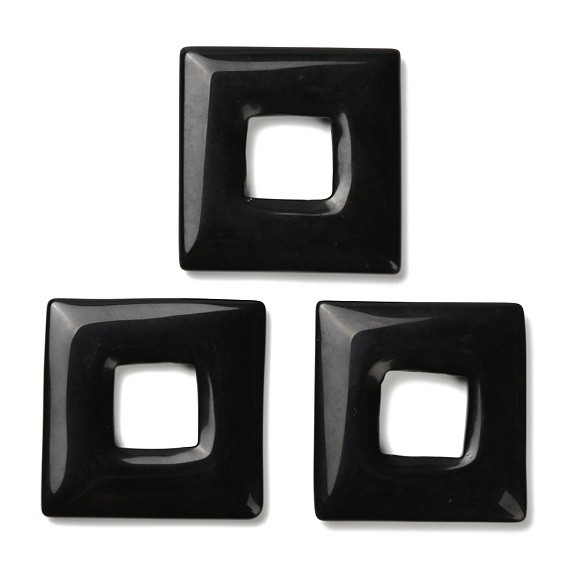 Природные обсидиана большие кулоны, подвески в квадратной оправе