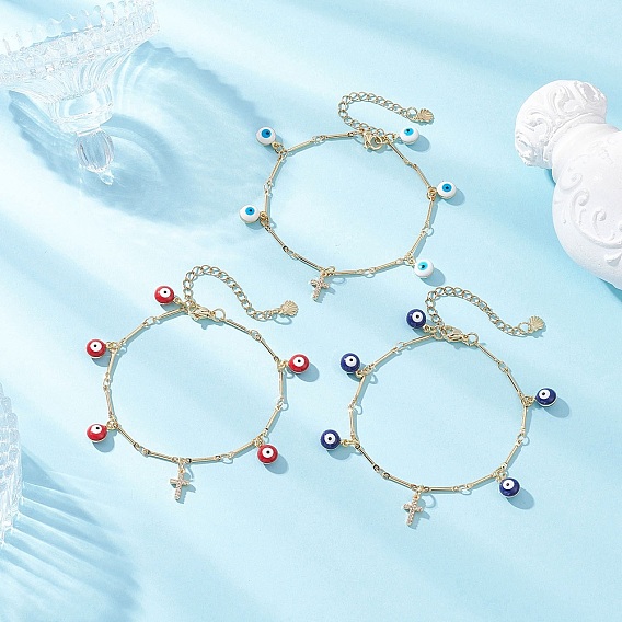 Браслеты с подвесками из латуни и эмали, латунные звенья цепи браслеты для женщин, сглаз и крест