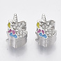 Alloy Enamel European Beads, with Crystal Rhinestone, Unicorn, Platinum