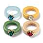 Harz-Fingerringe, mit Kunststoff Strass, Herz, golden