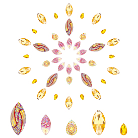 60Pcs Sew on Rhinestone, Resin Rhinestone/Taiwan Acrylic Rhinestone, Two Holes, Garments Accessories, Mixed Shape