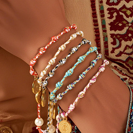 Религия латунные плоские круглые и овальные браслеты с подвесками, регулируемые плетеные браслеты из волокон для мужчин и женщин