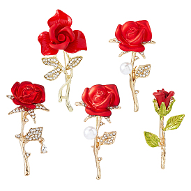 5 шт. 5 стили брошь-булавка в виде цветка розы со стразами и пластиковыми бусинами-жемчужинами, значок из золотого сплава для рюкзака