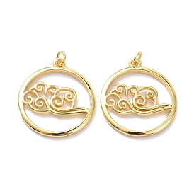 Brass Pendants, with Jump Ring, Long-Lasting Plated, Flat Round with Cloud