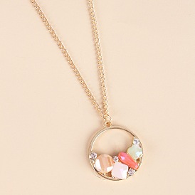 Sweet Gemstone Metal Round Necklace for Spring/Summer Girls' Fashion Collarbone Chain