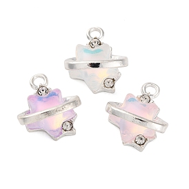 Rack Plating Alloy Cubic Zirconia Pendants, with Resin, Star