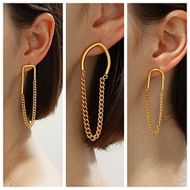 304 Stainless Steel Dangle Stud Earrings, Chains Tassel Earrings, Golden