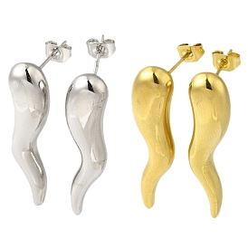 304 Stainless Steel Studs Earrings for Women, Horn of Plenty/Italian Horn Cornicello