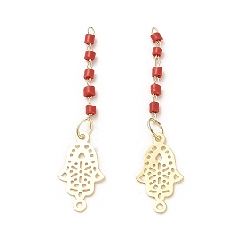 Accumuler pendentifs en laiton placage, avec des perles en verre de graine, réel 18 k plaqué or, Hamsa main