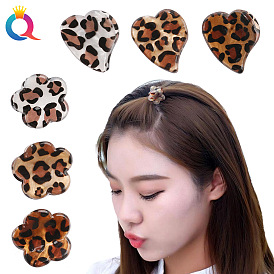 Leopard Print Mini Heart Hair Clip with Vine Flower Design for Women and Girls