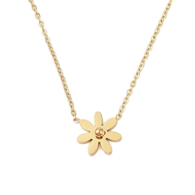 304 Stainless Steel Flower Pendant Necklaces, Long-Lasting Plated