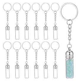12 Porte-clés bouteille en verre, avec les accessoires en fer