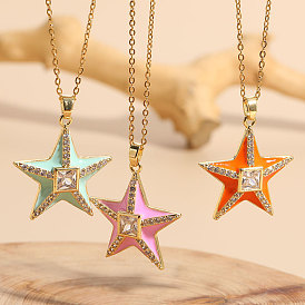 Starry Oil Zircon Pendant - Minimalist, Fashionable and Versatile 14K Gold-Plated Copper Necklace Accessory