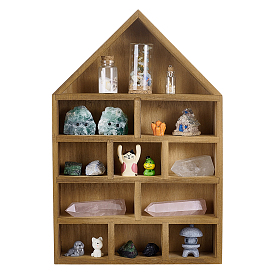 House-Shaped Wooden Wall Shelf, Multi-Compartment Display Rack