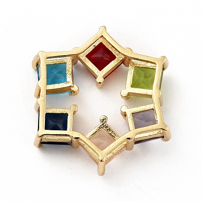 Rack Plating Brass Micro Pave Colorful Cubic Zirconia Slide Charms, Long-Lasting Plated, Lead Free & Cadmium Free, Star with Rhombus