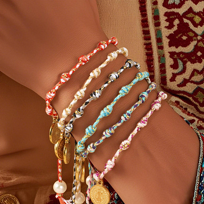 Религия латунные плоские круглые и овальные браслеты с подвесками, регулируемые плетеные браслеты из волокон для мужчин и женщин