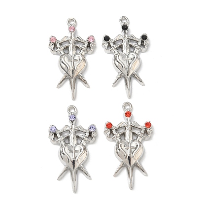 Подвески из сплава и страза, меч с сердечными талисманами, платина