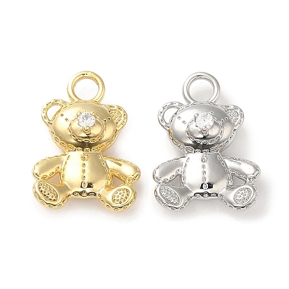 Brass Micro Pave Cubic Zirconia Pendants, Cadmium Free & Nickel Free & Lead Free, Bear