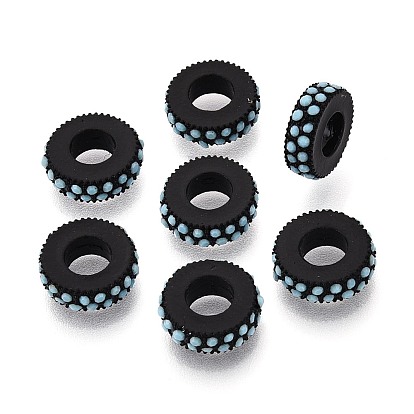 Alloy European Beads, with Crystal Rhinestone, Large Hole Beads, Flat Round, Cadmium Free & Lead Free