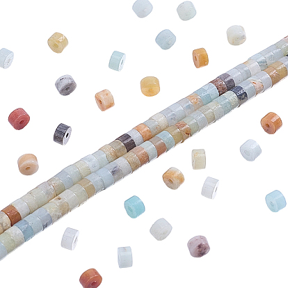 2 Strands Natural Flower Amazonite Beads Strands, Flat Round/Disc, Heishi Beads