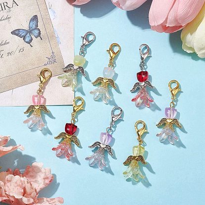 Lily Angel Glass Pendant Decorations, with Alloy Lobster Claw Clasps