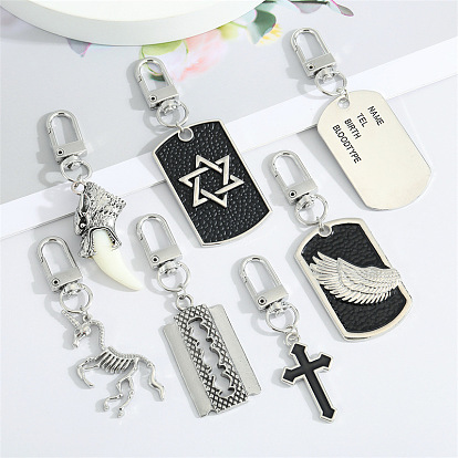 Vintage Punk Hip-hop Metal Cross Dog Tag Keychain Animal Bone Skeleton Key Pendant