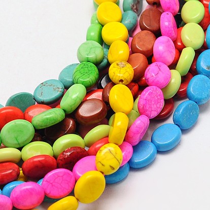 Окрашенные синтетическое бирюзовый овальный шарик прядь, 9~10x7~8x4 мм, отверстие : 1 мм, около 44 шт / нитка, 15.7 дюйм