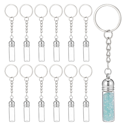 12 Porte-clés bouteille en verre, avec les accessoires en fer
