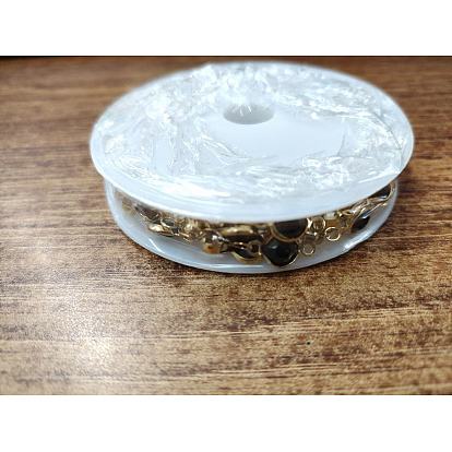 Handgefertigte Messinggliederketten, Mit facettiertem glas, Strass und Spule, gelötet, langlebig überzogen, Flachrund