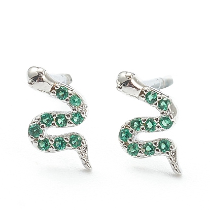 Cubic Zirconia Snake Stud Earrings, Raw(Unplated) Brass Jewelry for Men Women