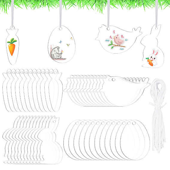 1 набор прозрачных акриловых пустых больших подвесок для украшения, подвесное украшение для пасхальной вечеринки, кролик/яйцо/морковь/птица