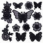 12 шт. 12 стили черная органза вышивка нитками приклеивание/пришивание заплаток, аппликации из ткани, бабочка, цветок