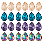 24pcs 4 Colors Faceted Teardrop K9 Glass Rhinestone Cabochons, Pointed Back & Back Plated, Grade A