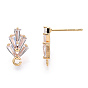Brass Cubic Zirconia Ear Stud Findings, with Loop, Nickel Free, Real 18K Gold Plated