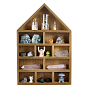 House-Shaped Wooden Wall Shelf, Multi-Compartment Display Rack