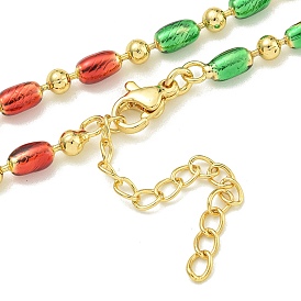 Brass Enamel Column Link Chain Necklaces, Real 18K Gold Plated, Lead Free & Cadmium Free & Nickel Free, Long-Lasting Plated