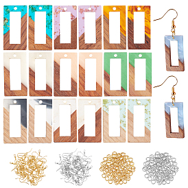 Olycraft DIY 10Pairs Rectangle Earring Making Kits, Including 10 Colors Resin & Walnut Wood Pendants, Brass Earring Hooks & Jump Rings