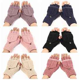 Перчатки без пальцев из акрилового волокна, зимние теплые перчатки, полузакрытые 2 в 1 комбинированные варежки