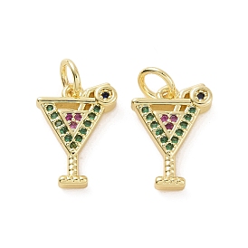 Brass Micro Pave Colorful Cubic Zirconia Charms, with Jump Ring, Cocktail/Cup